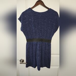 Blue Knit Dress with Black Waistband